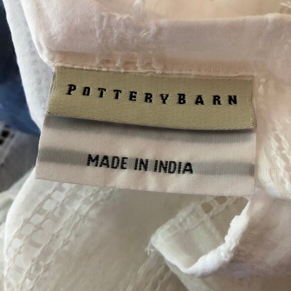 2 Sets - Pottery Barn White Cotton Curtains, Rod Iron Rods, Rings & Blue Glass F - Picture 7 of 8